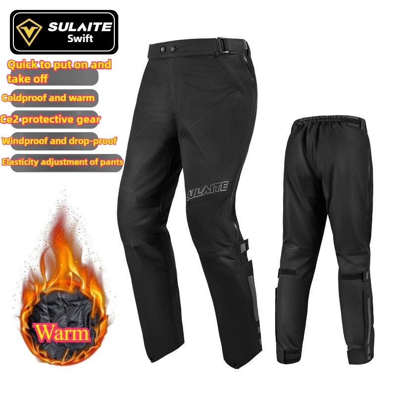 

SULAITE Men's Motorcycle Pants Quick Release Winter Warm Quick Take Off Trousers Built in CE Protectors Water Repellent Pants
