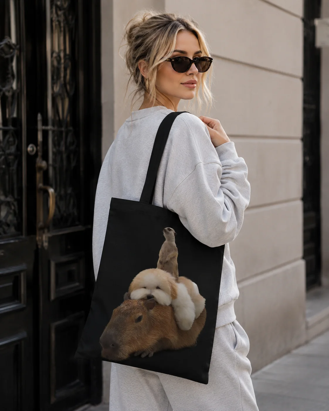 Funny Capybara Meerkat Puppy Tote Bag, Cute Animal Graphic Print, Large Capacity Casual Shoulder Shopping Handbag for Women