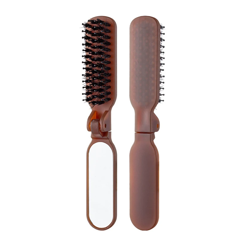 Mane Bristle Hair Brush Foldable Portable Comb With Mirror Pocket Collapsible Travel Massage Hair Styling Tool Salon Gift