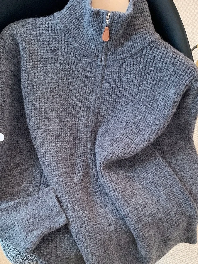 

Ladies Large Size Knitted Sweater f Zipper Casual Sle Commute Faion Loose Fit Long Sve Pure Color Autumn Winter Wear