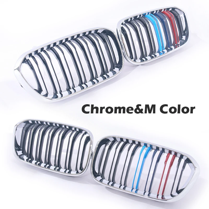 Double Single Line Chrome Silvery Kidney Grille OE M Grille For BMW 1 Series F20 F21 LCI Facelift 2015-2019 118d 120i 118I M135