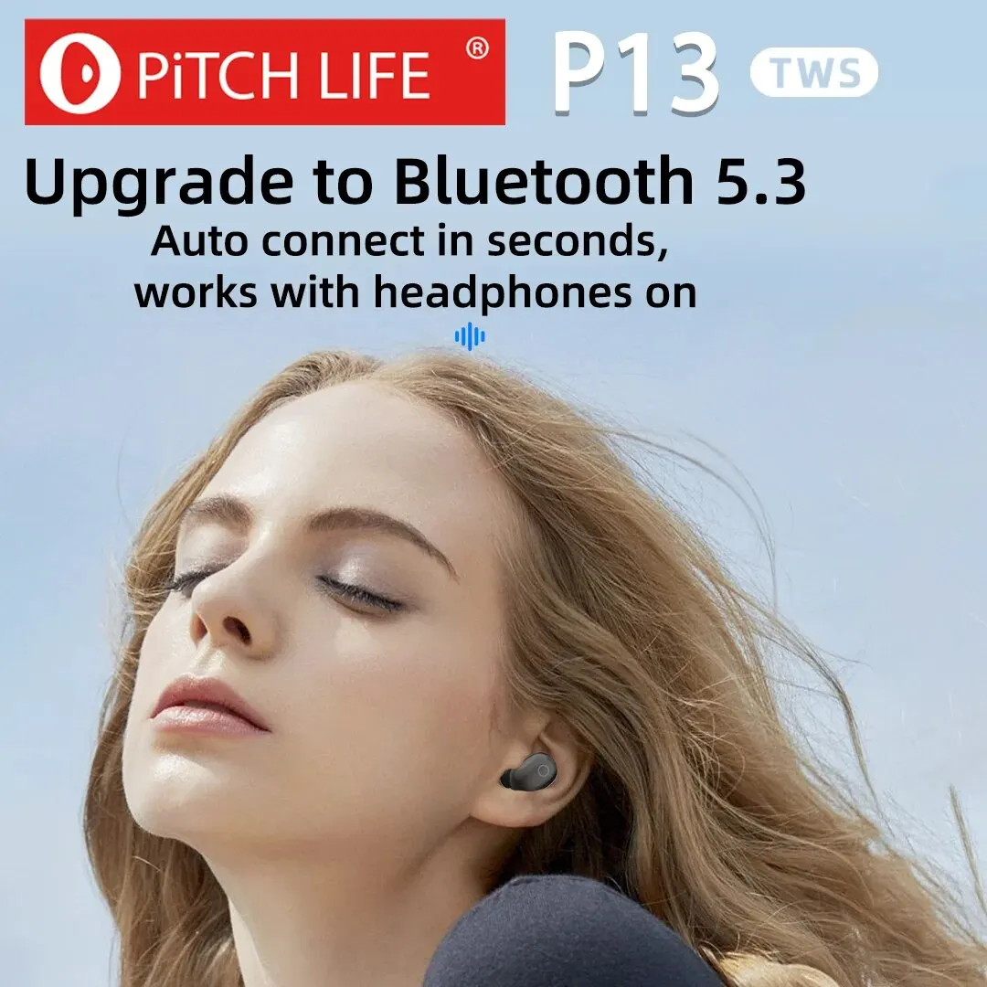 P13,PiTCHLIFE ,TWS Bluetooth 5.3 Headset Wireless Headset In.Ear Stereo Noise Reduction Sports Headset with Microphone Headset