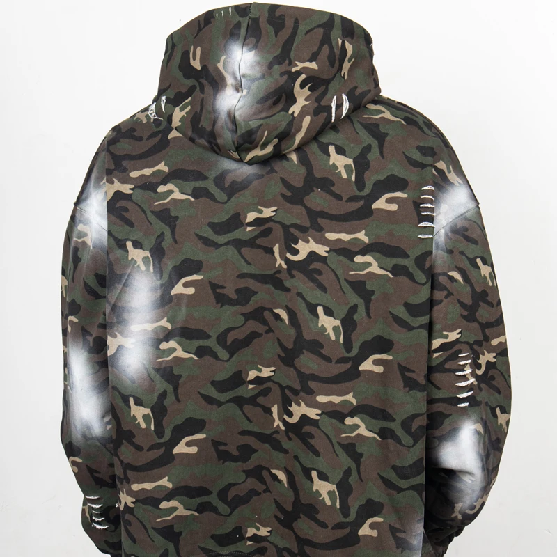 Camouflage Paint Thug Club Hoodie Leather Moon Star Label Sweatshirts Men Women High Quality Streetwear Hooded Pullovers Clothes