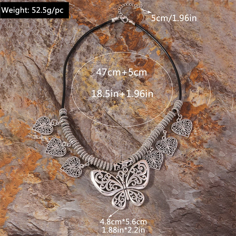 Bohemische Schmetterlings-Halskette für Damen, Ethnische Legierung, Herzanhänger-Halskette, Mädchen-Party-Festival-Schmuck, Geschenke – Detail 3