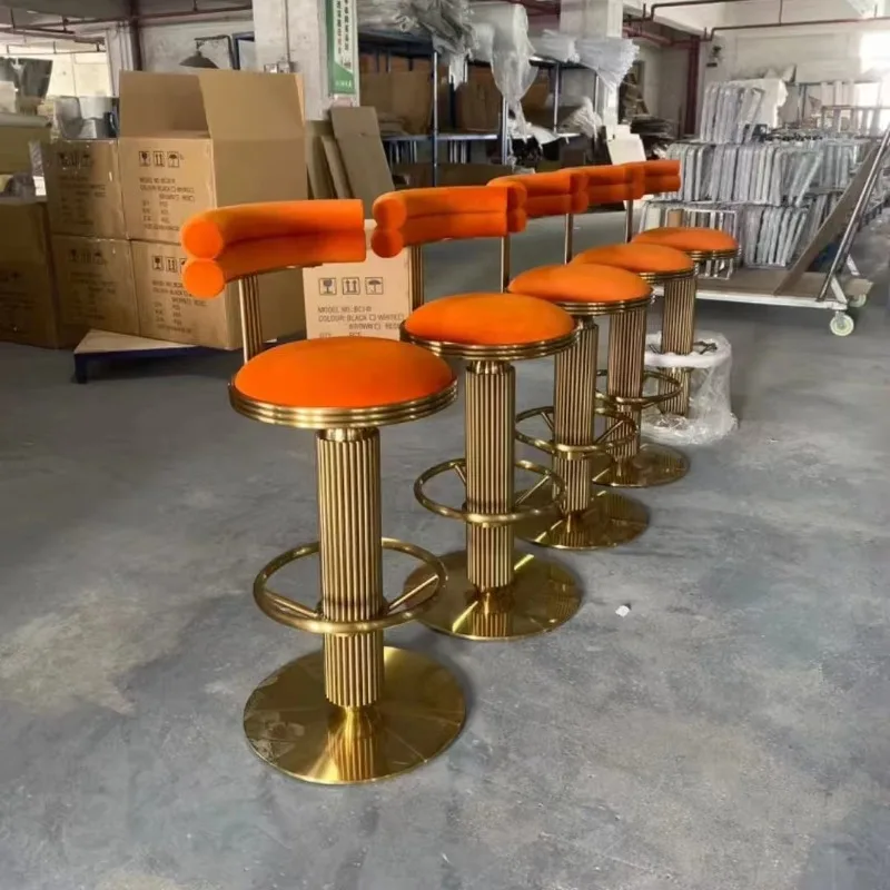 Luxury bar furniture modern gold base swivel lift high bar chair restaurant metal bar stool