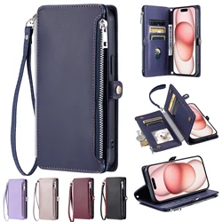 Crossbody Zipper Wallet Case for OnePlus 12 11 11R 10 Pro 10T 10R 9 9R 8 8T 7 7T 6 Multi 8 Card Slot Leather Lanyard Flip Cover