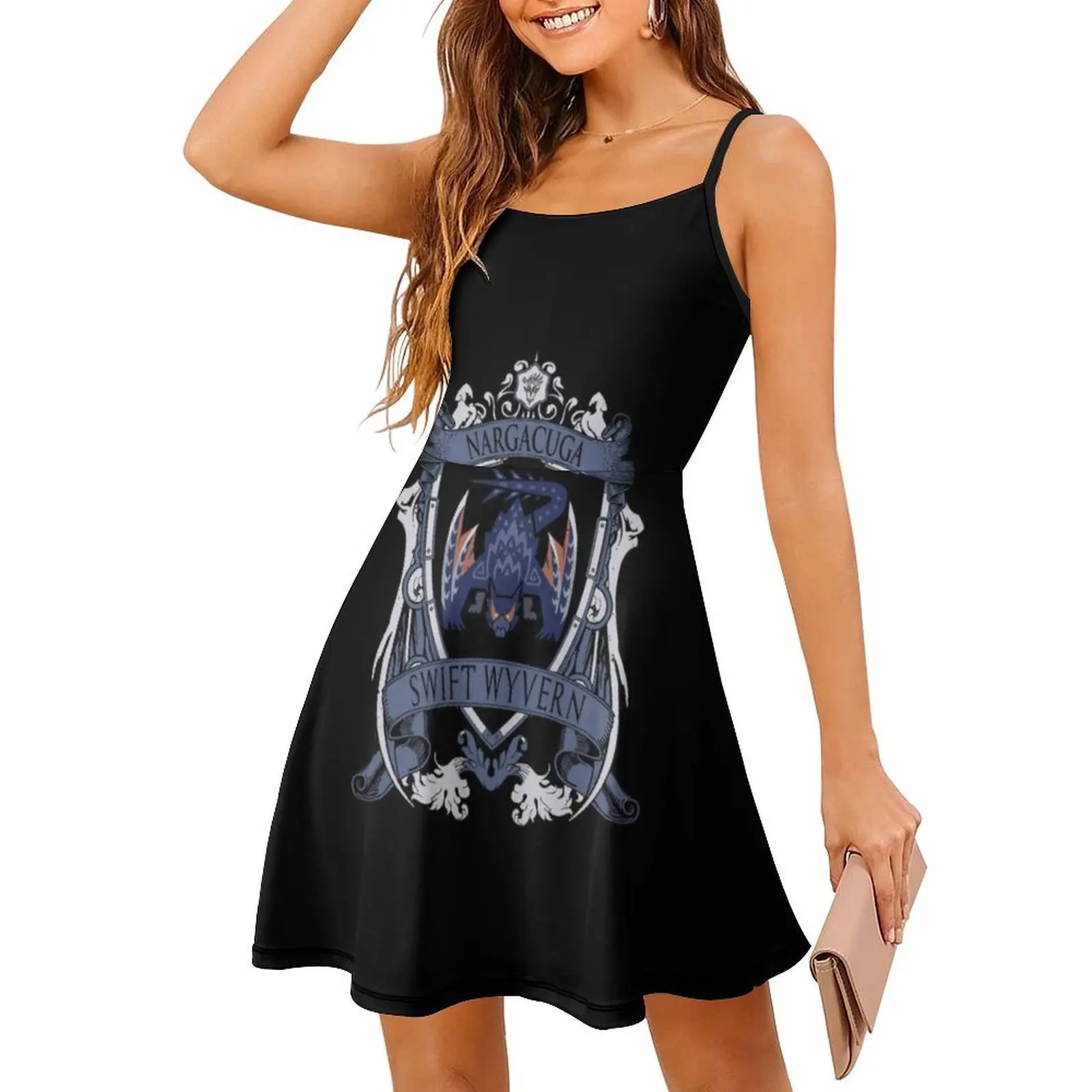 - Crest Damen Hip Hop Streetwear Kleid Grafikdruck Party Club Wear Monster Hunter World Monster Hunter Damenbekleidung