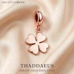 Rose Gold Color Cloverleaf Charm Europe Club Good Jewelry Lucky Gift In 925 Sterling Silver Fit Bracelet Super Deals