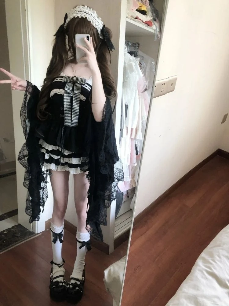 Japanische Kawaii Spitze Patchwork Sets Frauen Sommer Neue Bogen Weste + Mini Puffy Rock Anzug Harajuku Nette Design Zwei Stück set2025