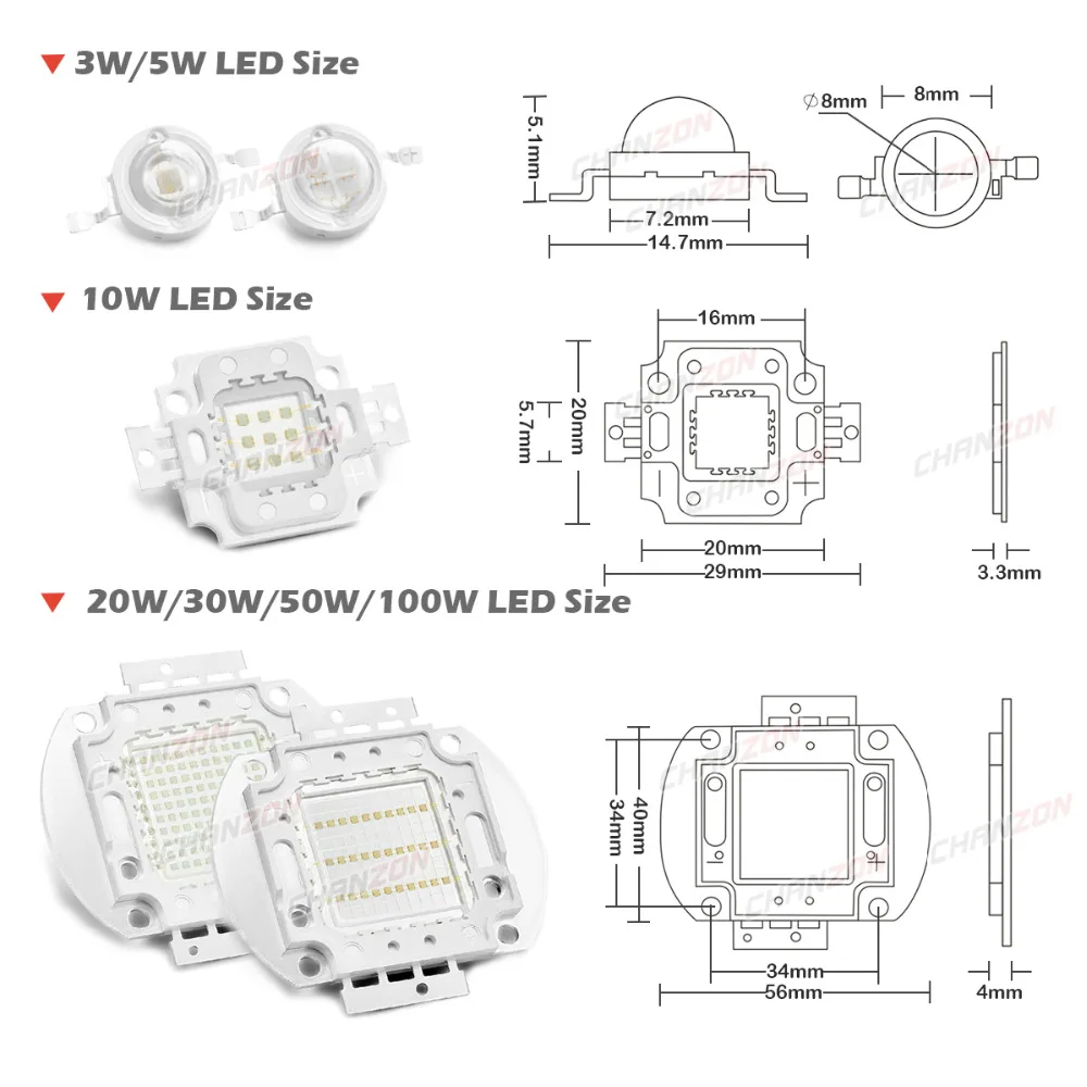 High Power UV Purple LED Chips 365nm 370nm 375nm 385nm 395nm 400nm 405nm 425nm COB Ultraviolet Lights 3W 5W 10W 20W 30W 50W 100W