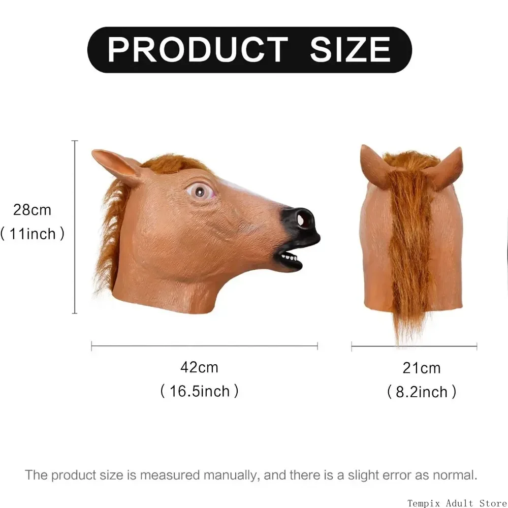 Animal Latex Mask Horse Head Mask for Adult Brown Horse Head Novelty Halloween Costume for Masquerade Party Fun Carnival Cosplay