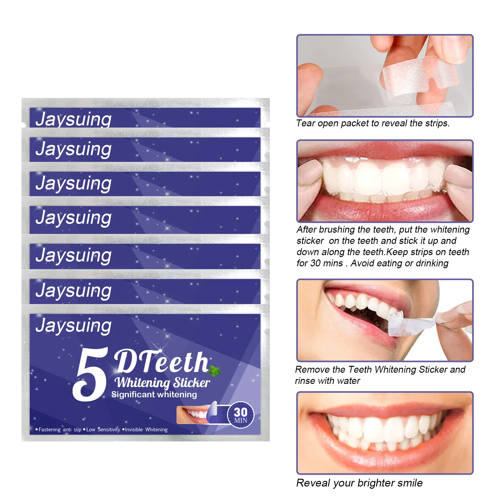 5D Teeth Whitening Sticker Teeth Brightening Strips Remove Yellow Stains Plaque Stains Bleaching Dental Fresh Breath Tooth Care