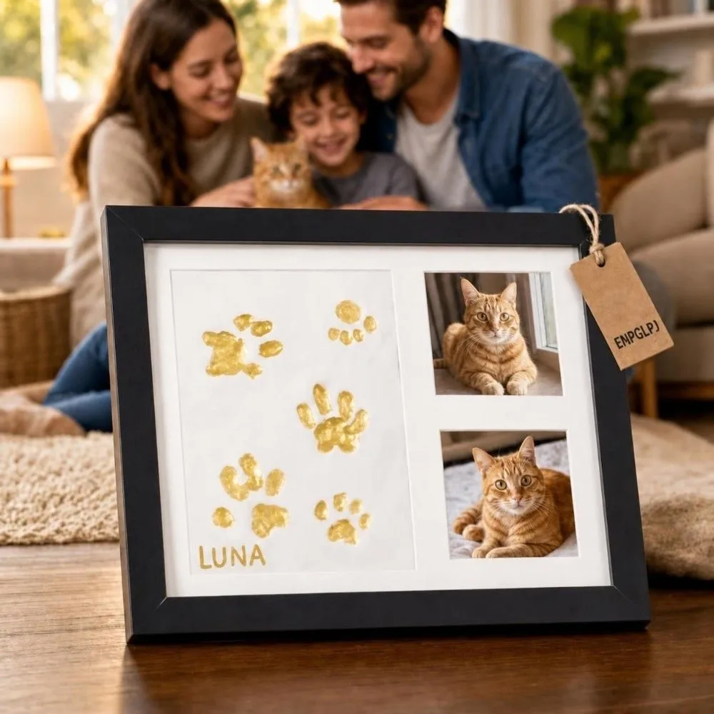 1 Set DIY Pet Paw Print Kit Frame Air Dry Clay Photo Display Dog Paw Print Frame Wooden Frame Wall Hanging Pawprint Souvenir Set