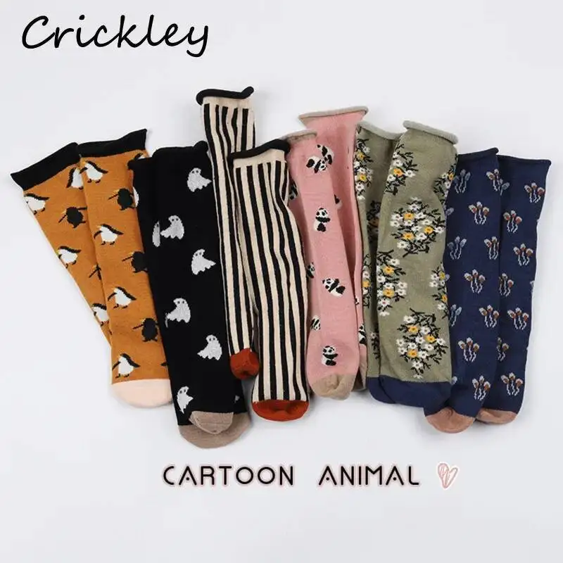 

Panda Penguin Cartoon Kids Socks Spring Autumn Flowers Striped Boys Girls Socks Fashion Soft Knitted No Heel Kids Sock