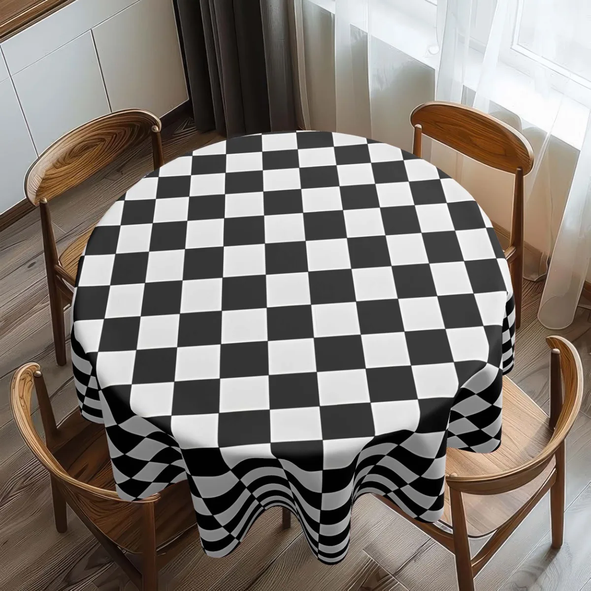 1 black and white checkered tablecloth - 61x61 inches in size, anti-wrinkle polyester, machine-made,zyc
