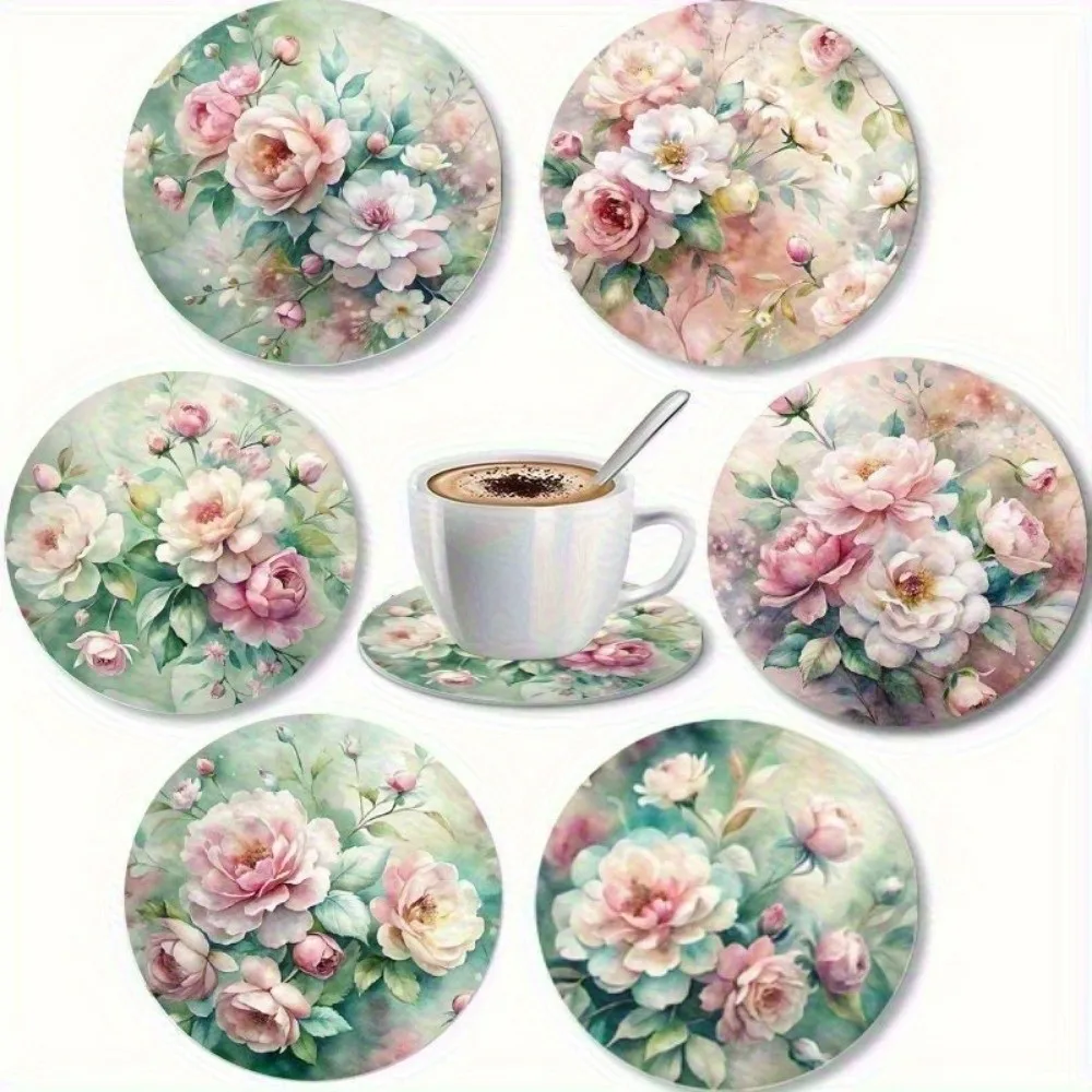 6pcs Stylish Heat-Resistant Wooden Coasters Non Slip Fish 2D Flat Mat Flower Cat Dog Drink Coaster Holiday Parties 3