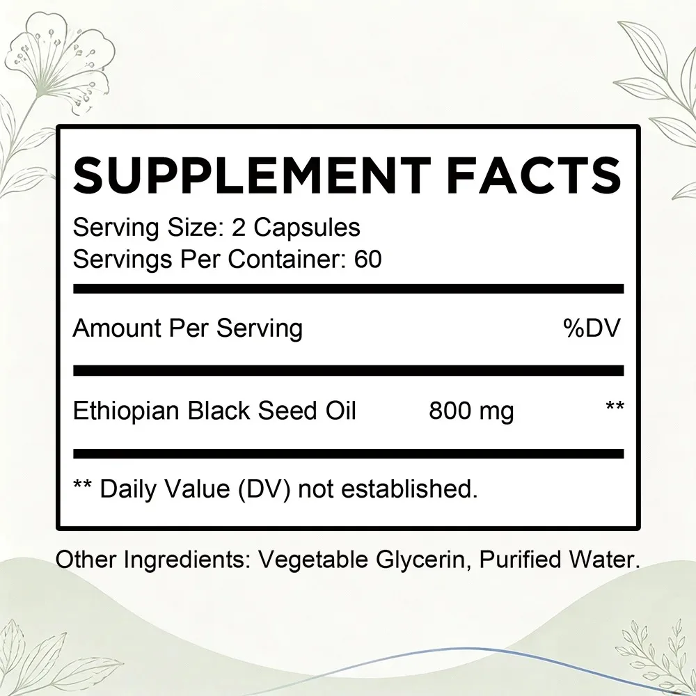 Ethiopian Black Seed Oil Softgels 120 Count Natural Gluten Free Non GMO Antioxidant Immune Digestive Daily Health Supplement