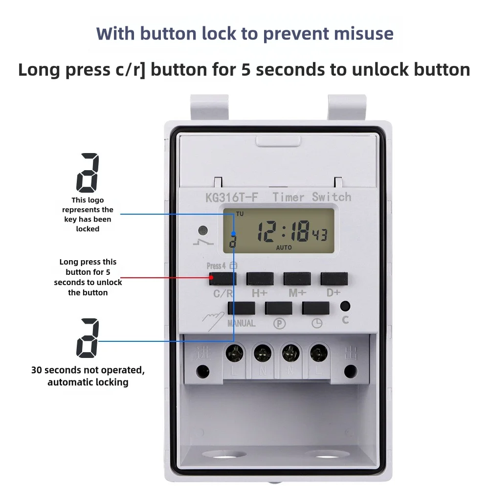 LCD Display 16 Groups Number Setting Timing Switch 220V Timer Switch Relay Time Controller Programmable Waterproof Timing Switch