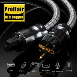 Preffair D509 Audio Rhodium Plated Power Cord Audio Amplifier US/EU/AU -C15 Standard Plug for CD/AMP/Mixer