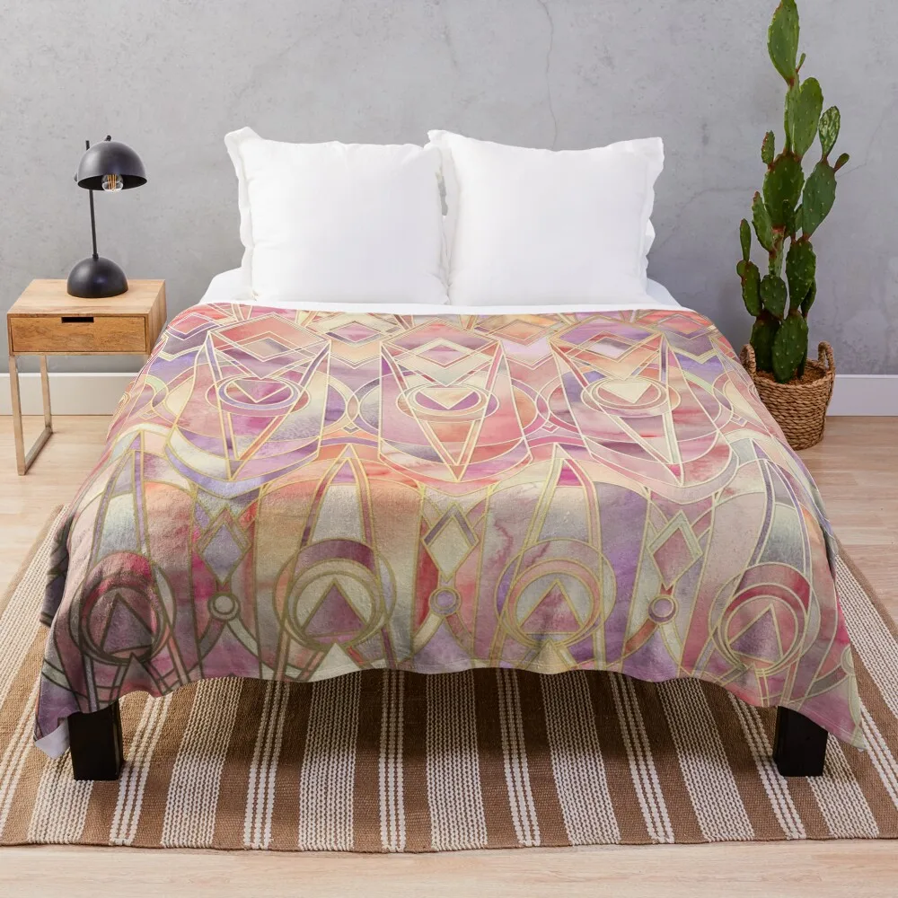 Glowing Coral and Amethyst Art Deco Pattern Throw Blanket Luxury Hairys Blankets