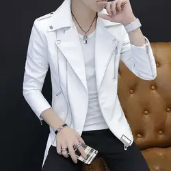 Youth Fashion Personality Autumn Outfit Men's Jacket Handsome Double Zipper Leather Jacket Slim Fit Motorcycle Clothing
