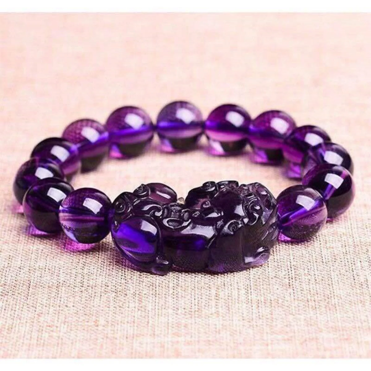 Chinese Fengshui Crystal Pixiu Bracelets For Women Men Simple Black Obsidian Purple Yellow Crystal Beaded Bangles Lucky Jewelry