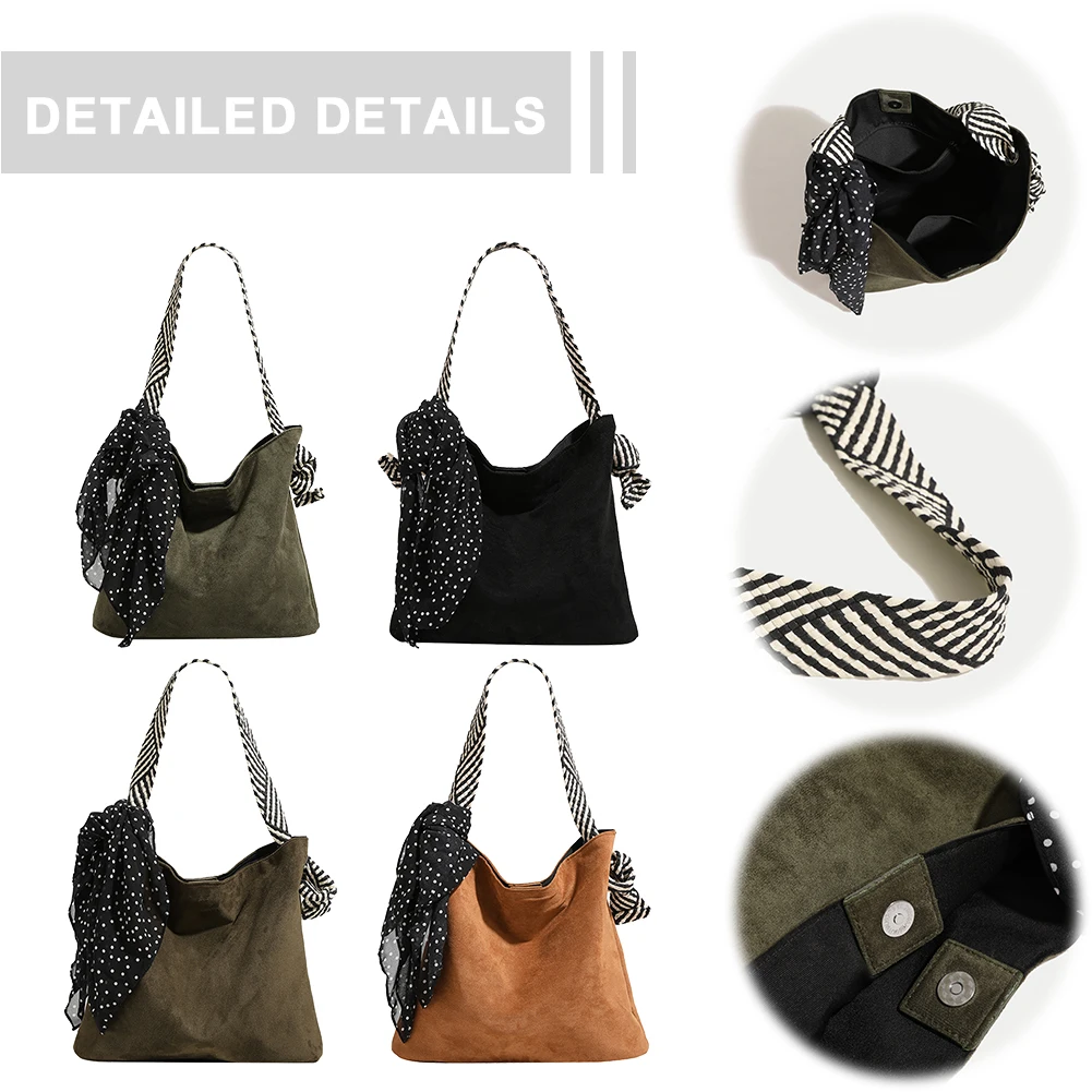 

Tote Bag for Women with Interior Pocket Shoulder Bag Suede Woven Strap Large Capacity Satchel Bag for Work Travel