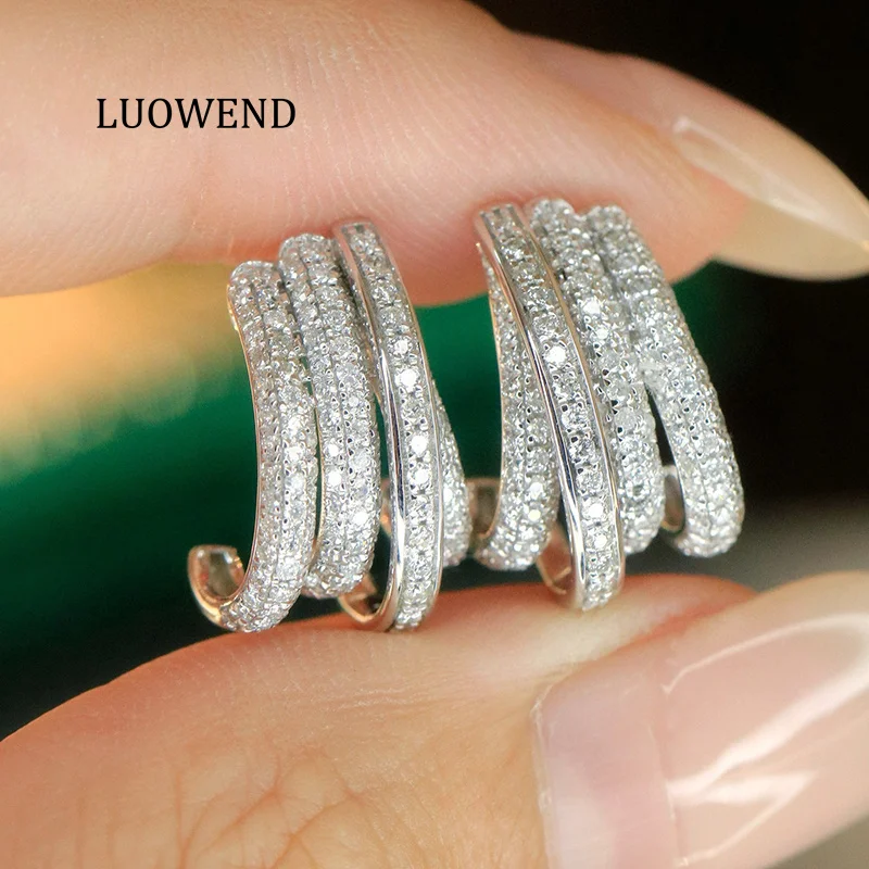 

LUOWEND 100% 18K White Gold Earrings Luxury Romantic Style 1.0carat Real Natural Diamond Stud Earrings for Women Wedding Jewelry