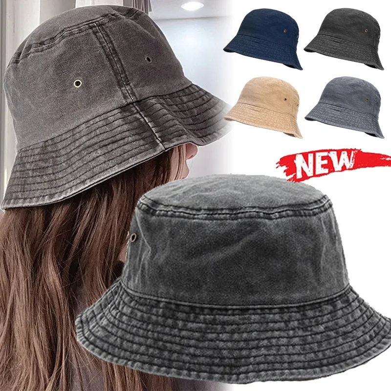 Unisex Cowboy Solid Color Bucket Hats Unique Foldable Washed Bob Caps Fisherman Hat For Women Men Panama Vintage Bucket Gorros