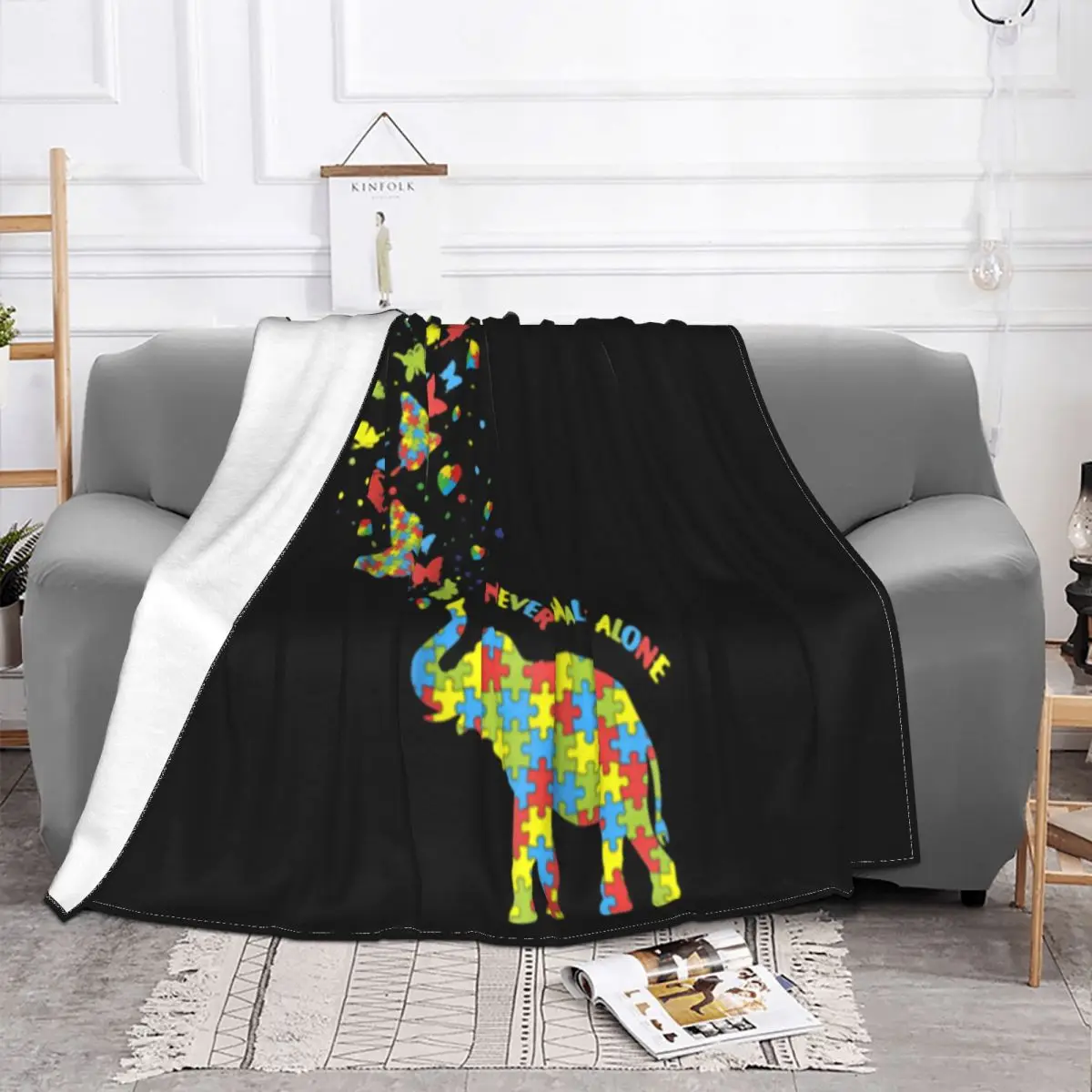 Elephants And Butterflies Autism Awareness Funny Tops Retro Funny Adult Womens Kawaii Formal Throw Blanket