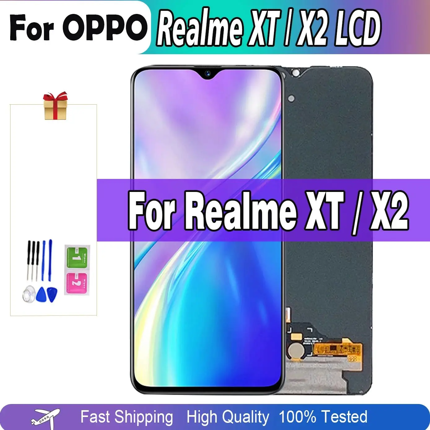 Montagem do digitalizador do visor AMOLED, tela de toque LCD, OPPO Realme XT, X2, RMX1992, RMX1993, RMX1991