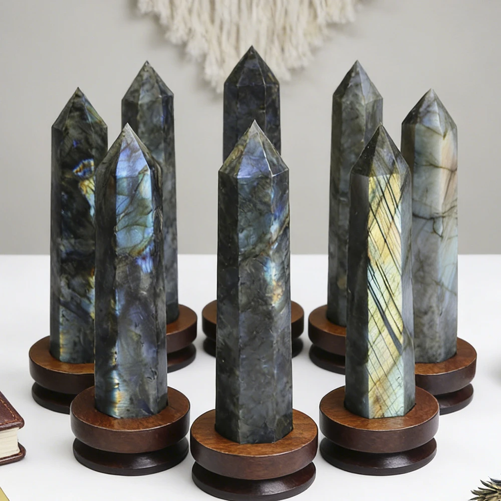 Large Labradorite Obelisk 8-15cm Natural Stone Labradorite Tower for Office Desk Decor Spiritual Gift Crystal Crafts Home Decor
