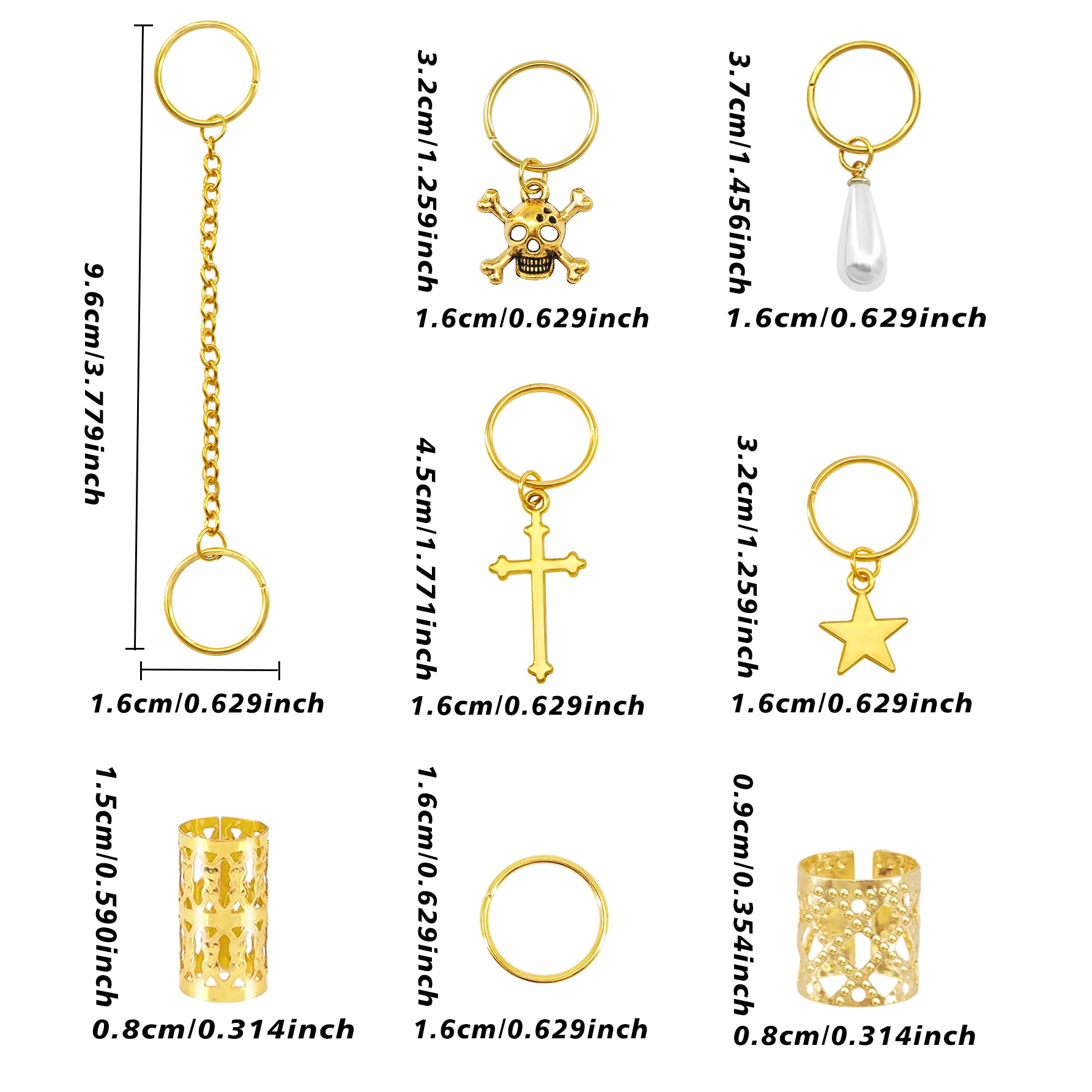 75pcs Gold Cross Skull Star White Pearl Halloween Style Hair Rings – Gothic Multi-Form Cuffs for Dreadlocks & Braids view 6