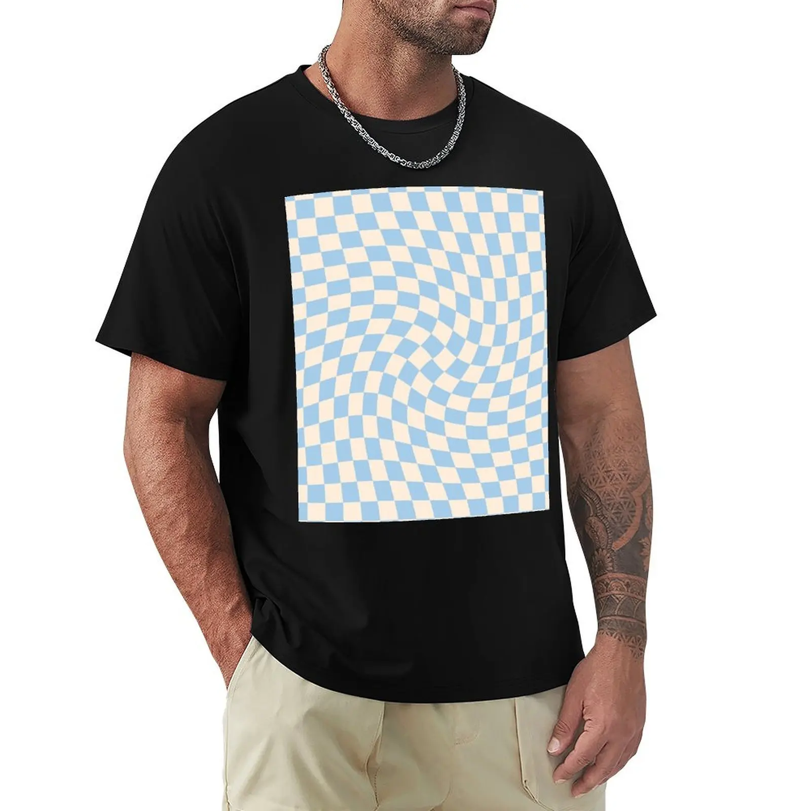 Check II - Baby Blue Twist T-Shirt Minimalist Casual Short Sleeve Top