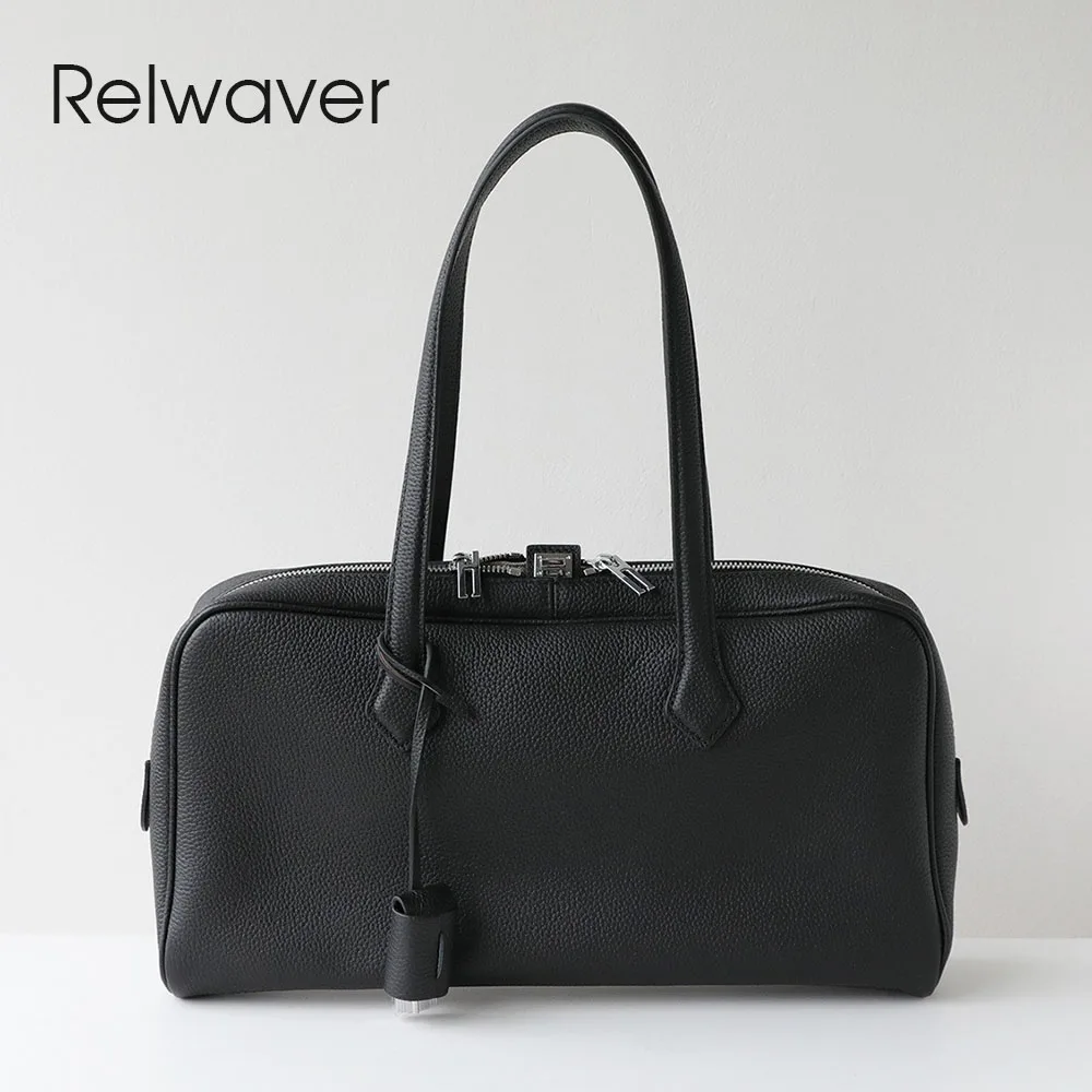 

Relwaver tote bag genuine leather underarm bag fashion black commuting ladies handbag 2026 spring summer women bag