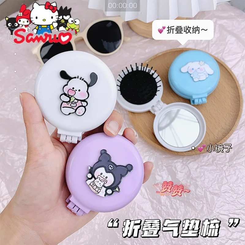 

Sanrio Melody Kuromi Hello Kitty Cinnamoroll Pochacco Folding Comb with Mirror Set Airbag Comb Portable Air Cushion Comb Carry