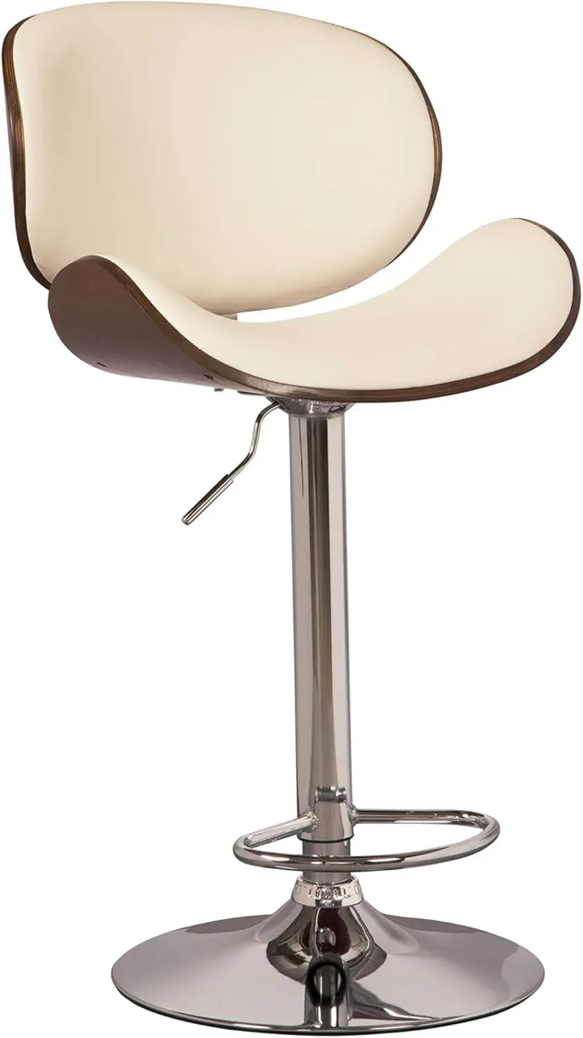 Tabouret de bar incurvé réglable, siège en similicuir, fauteuil lisse, assistance aux pieds, marron et blanc, Mid-Century Modern, 34 po