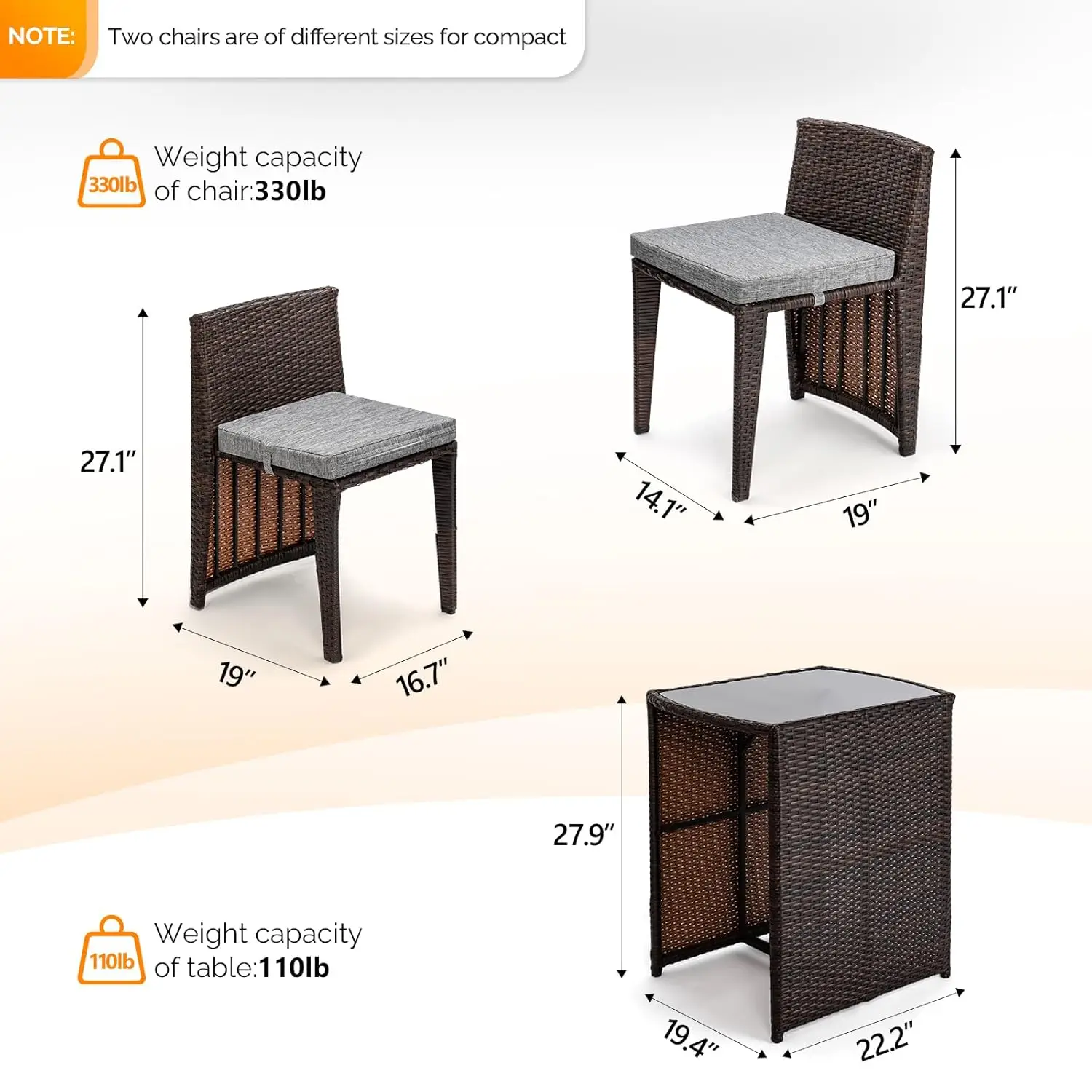 3-Piece Wicker Bistro Set 3