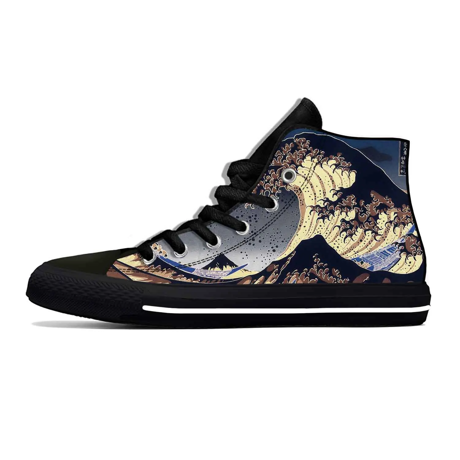 Japanese Anime Cartoon Great Wave Off Kanagawa Casual Cloth Shoes High Top Lightweight Breathable 3D Print Men Women Sneakers