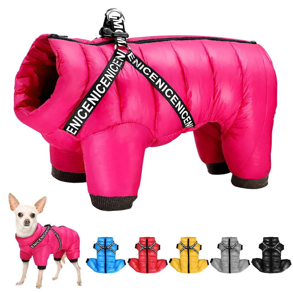 Winter Dog Clothes Super Warm Pet Dog Jacket Coat With Harness Waterproof Puppy Clothing Hoodies For Small Medium Dogs Outfit