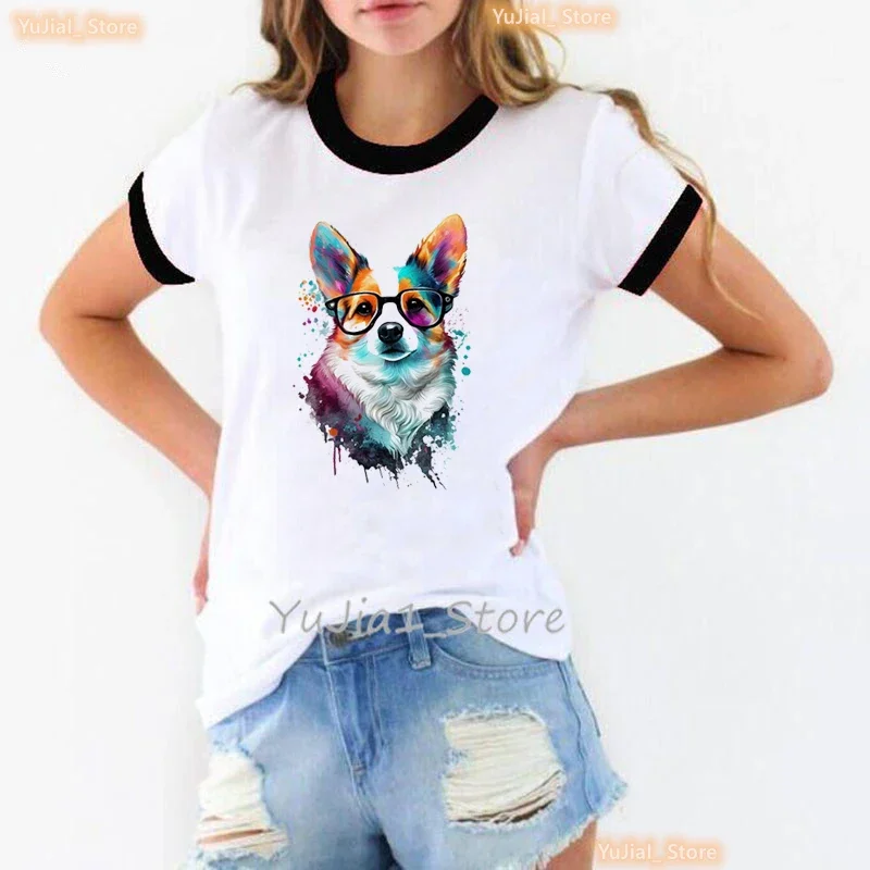 Cool Corgis/German Shepherd/ Pug/Chihuahua animal Print Tshirt Women Summer Short Sleeve T Shirt Femme Kawaii Dog T-Shirt Fema