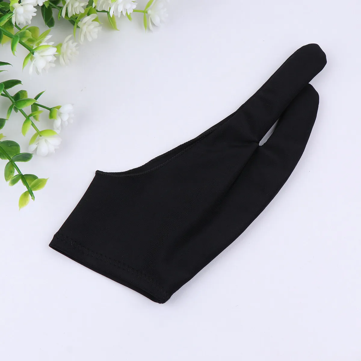 2Pcs Two Finger Drawing Glove Artist Anti-Fouling Sketch Gloves Black Spandex Size L Wear-Resisting Breathable for Tablet