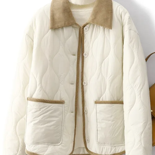 여성 겨울 코듀로이 패딩 짧은 재킷 경량 다운코튼 스타일 야구 유니폼 트렌디 캐주얼웨어 