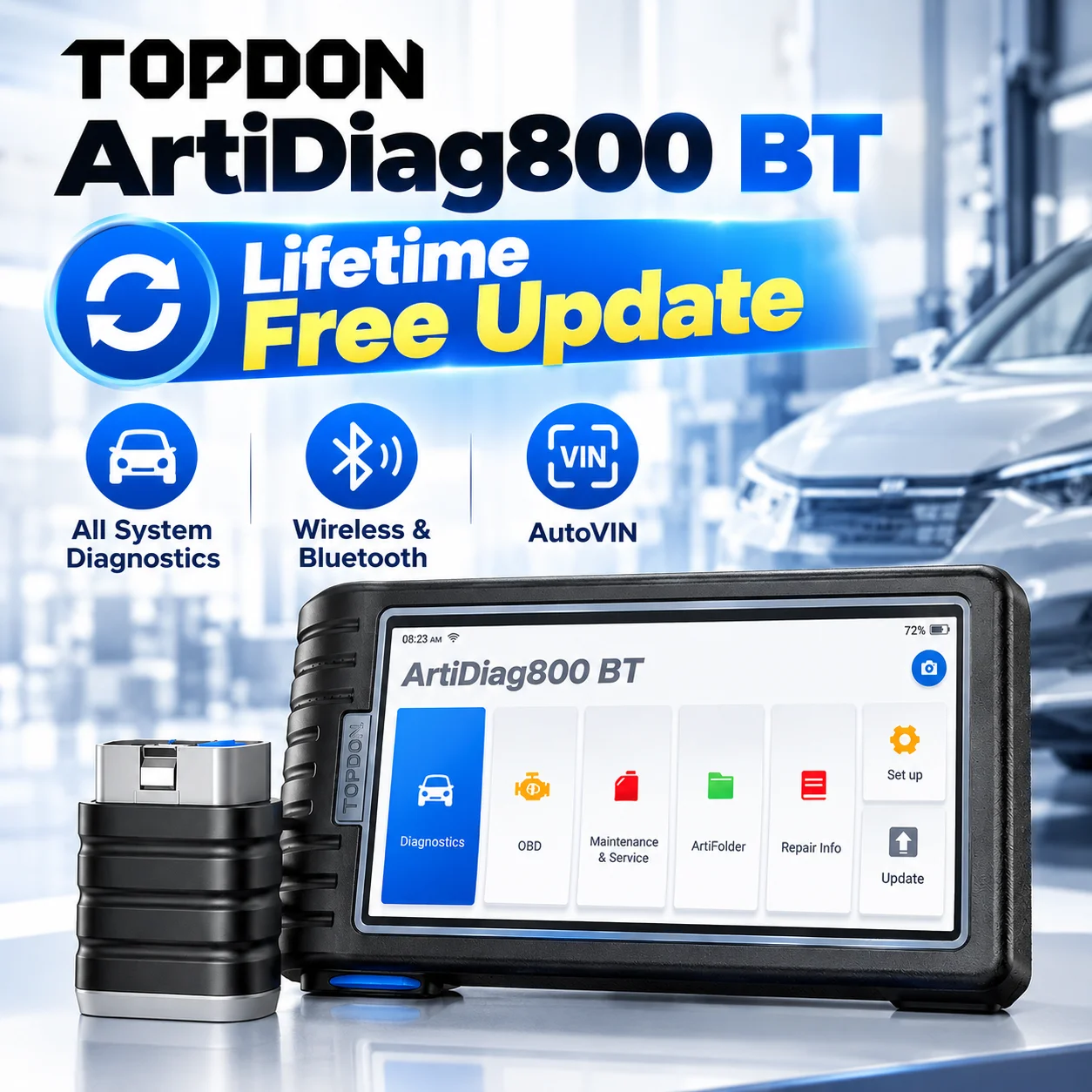 TOPDON AD800BT Vollsystem-OBD2-Scanner mit lebenslangen kostenlosen Updates, Kfz-Diagnosegerät, Scan-Tool, VCI-Reparaturwerkzeug