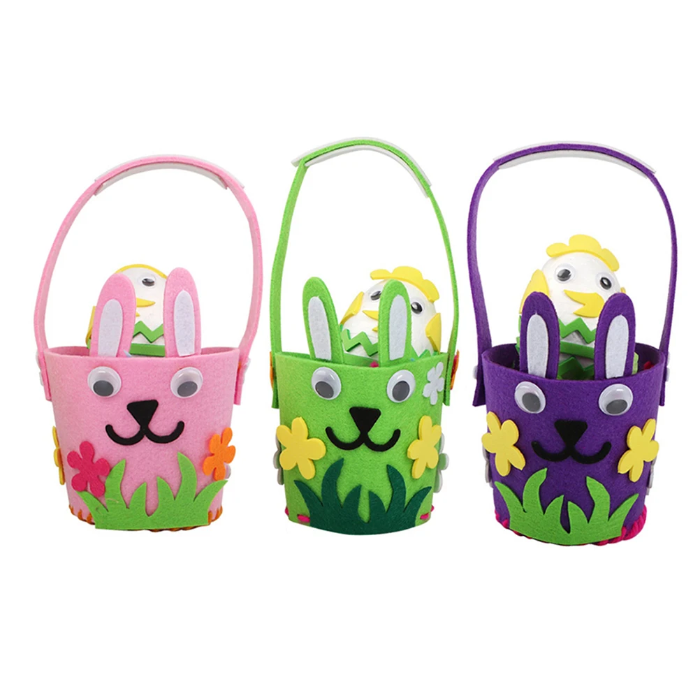 

3Pcs Felt Easter Baskets Bunny Green Eggs Portable Gifts Children Families Friends Egg Hunt Season Decorations