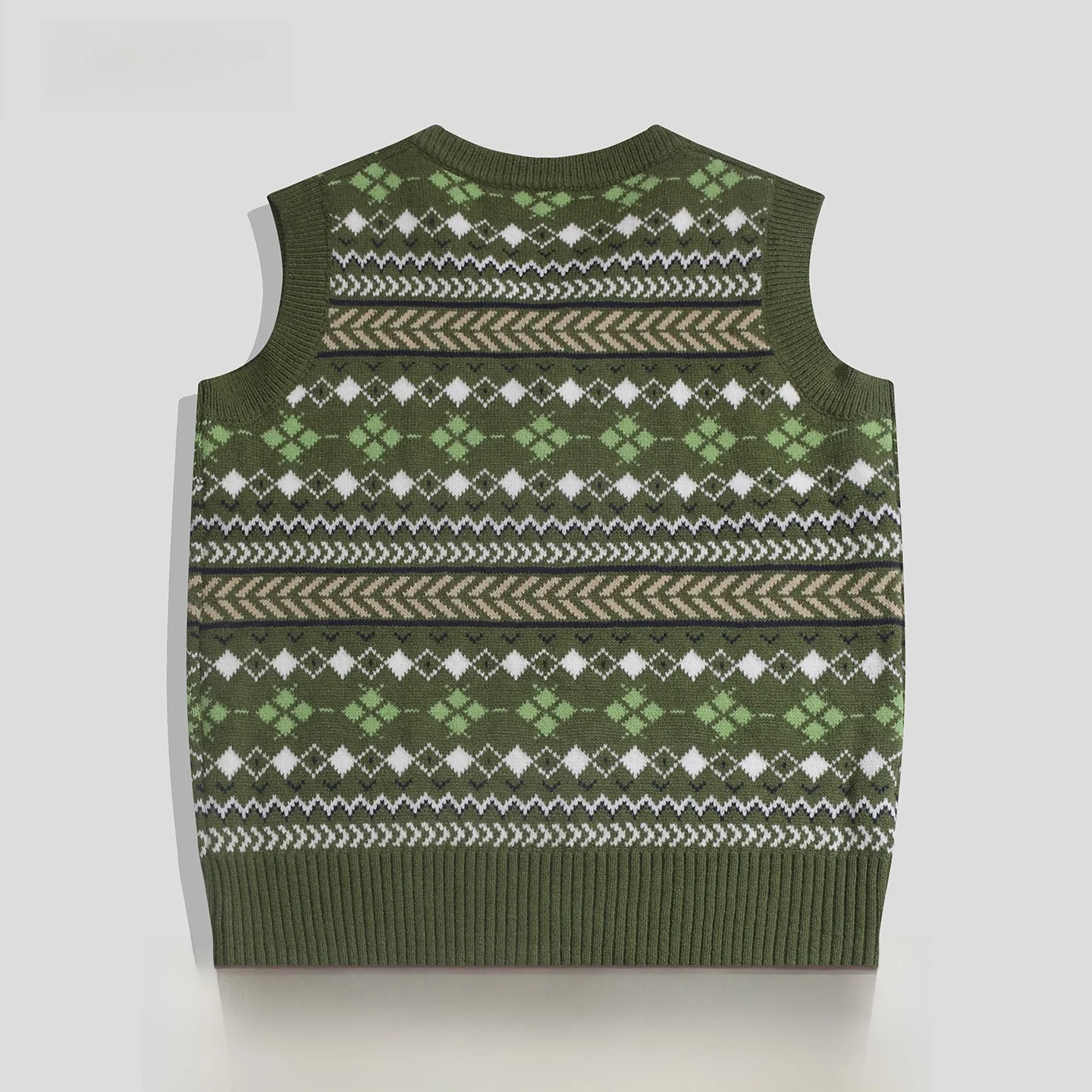 Retro Fair Isle V-Neck Knitted Vest Unisex Spring Autumn Sleeveless Sweater Vest Casual Layering Trendy No Brand Registered T...