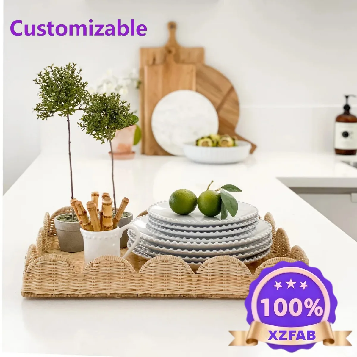 Factory Direct 2026 Pastoral rattan storage tray Naturalrattan household waterproof and mildew-proof idle fruit tray Decorativet