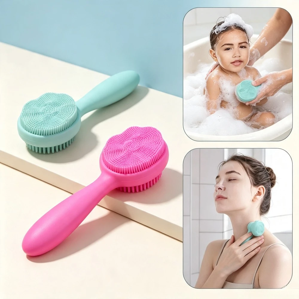 1Pc Silicone Cleaning Brush for Children Baby Bath Brush Women Girls Skin Massage Shower Brushes with Handle