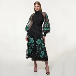 Customized New Contrast Color Prom Gowns Black Long Sleeves Evening Dresses Mid Calf Length High Neck Wedding Party Gowns Arabic
