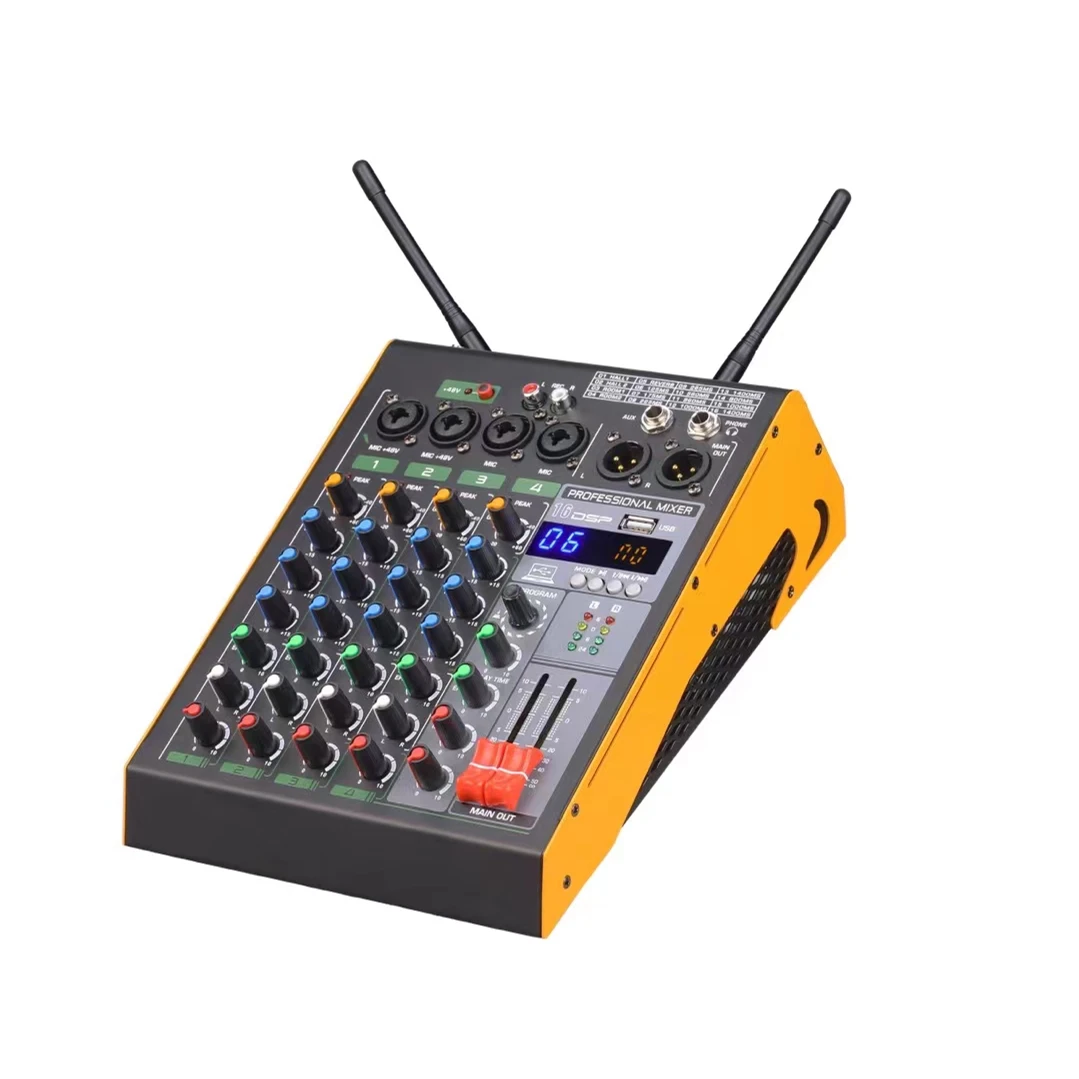 Portable Mini 4-Channel USB Audio Mixer for Phone Live Broadcast Home Music Production Includes Wireless Conference Microphone